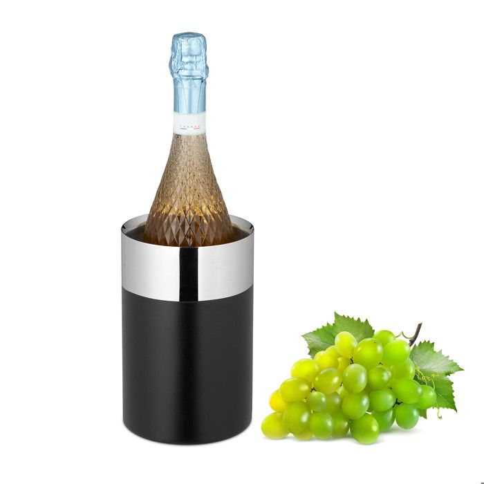Relaxdays Refroidisseur à vin (Mousseux), Seau en Acier Inoxydable, Double paroi, HxD : 18,5x12 cm, Brillant, argenté