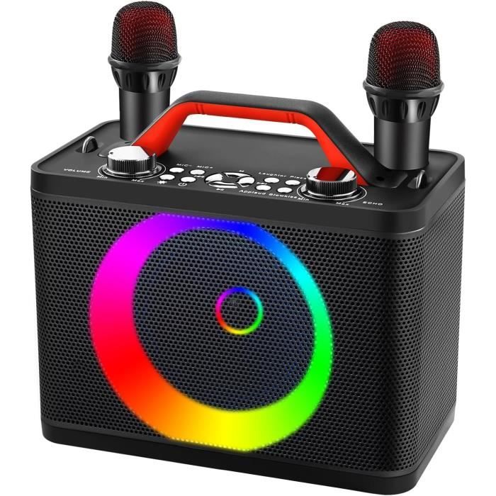 Machine Karaoké Vintage Avec 2 Micros Sans Fil - Portative 5000mAh, 6-8h D'autonomie - Connexion Guitare Et Extension Micros