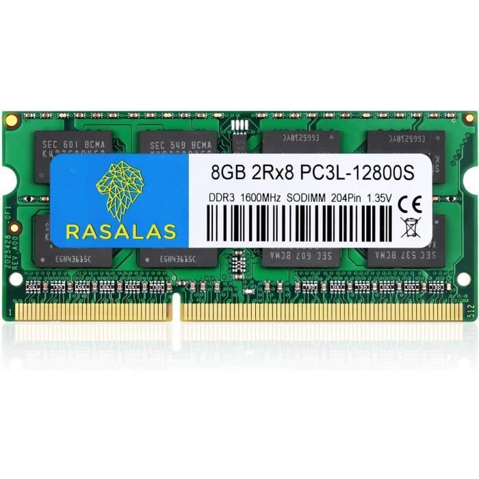 Rasalas Mémoire SODIMM 8 Go PC3-12800 DDR3L 1600 MHz RAM 4 Go 2Rx8 PC3L