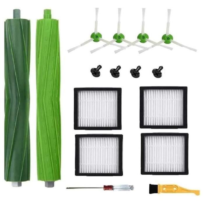 Kit Pièces Rechange Roomba I J E Series - 1 Brosse Caoutchouc, 1 Roue, 4 Filtres, 4 Brosses Latérales