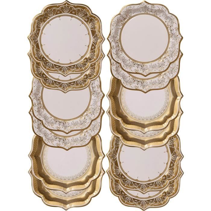 Vaisselle Jetable Blanc Or 193 Pièces - Assiettes, Tasses, Serviettes Et Nappe Pour Fêtes Élégantes