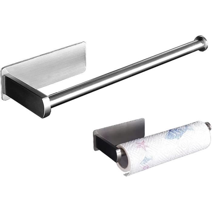 Porte-Rouleau Essuie-Tout TONLEA Noir & Bois – Support Papier Cuisine Inox Antidérapant, Design Moderne, Facile à Assembler, Pour Table Ou Plan De Travail