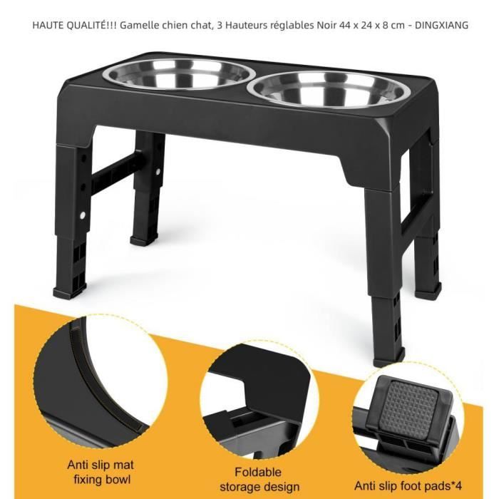 Meilleurs prix pour HAUTE QUALITÉ!!! Gamelle chien chat, Gamelle Surélevée 3 Hauteurs réglables Noir 44 x 24 x 8 cm - DINGXIANG