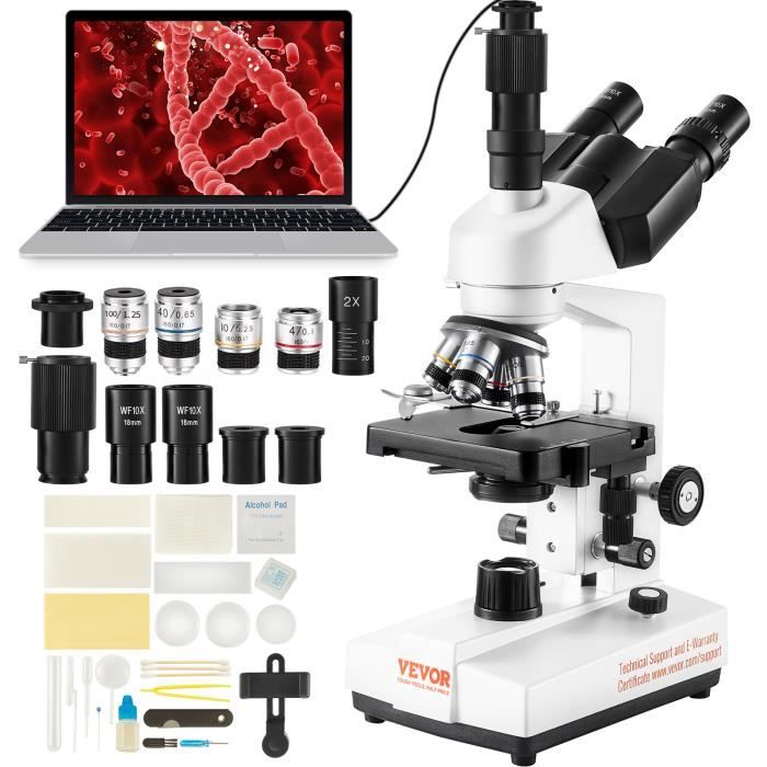 Microscope Trinoculaire - VEVOR - Composé 40X-5000X avec Platine à 2 Étages Biologie