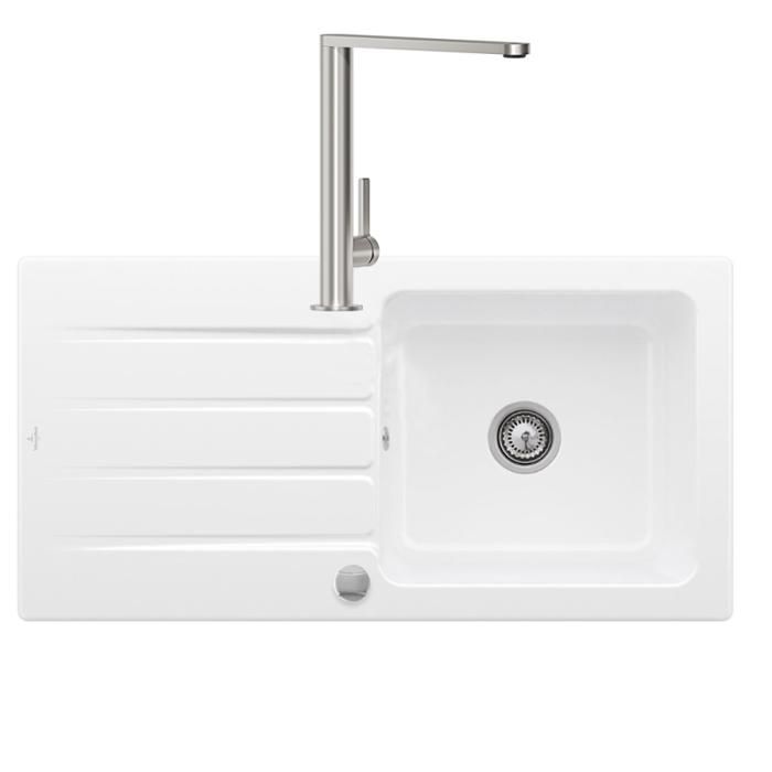 Villeroy & Boch Evier 1 bac VILLEROY ET BOCH Architectura 60 vidage auto + Robinet de cuisine Finera Acier Massif