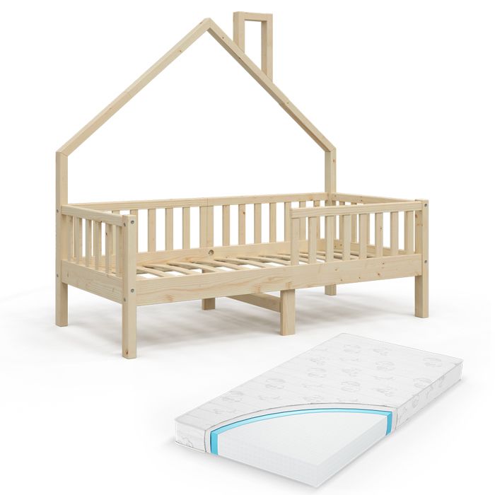 Lit Cabane Lit D'enfant Lit De Maison 90 X 200 Cm Lit En Bois Avec Tableau Et 2 Tiroirs Bois Massif Avec Barriere Blanc Sans Matelas 89513742