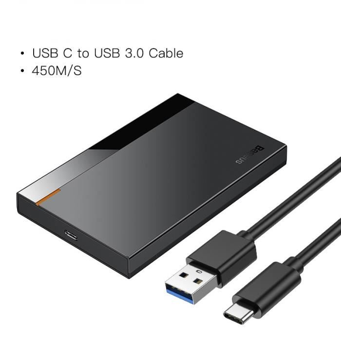 Boîtier Disque Dur Externe Noir ​SATA 2.5 Pouces Adaptateur USB 3.0 Type C  3.1 Pour SSD