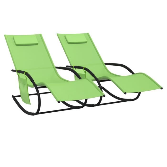 chaises longues à bascule 2 pcs vert acier et textilène hao-0d060401318139