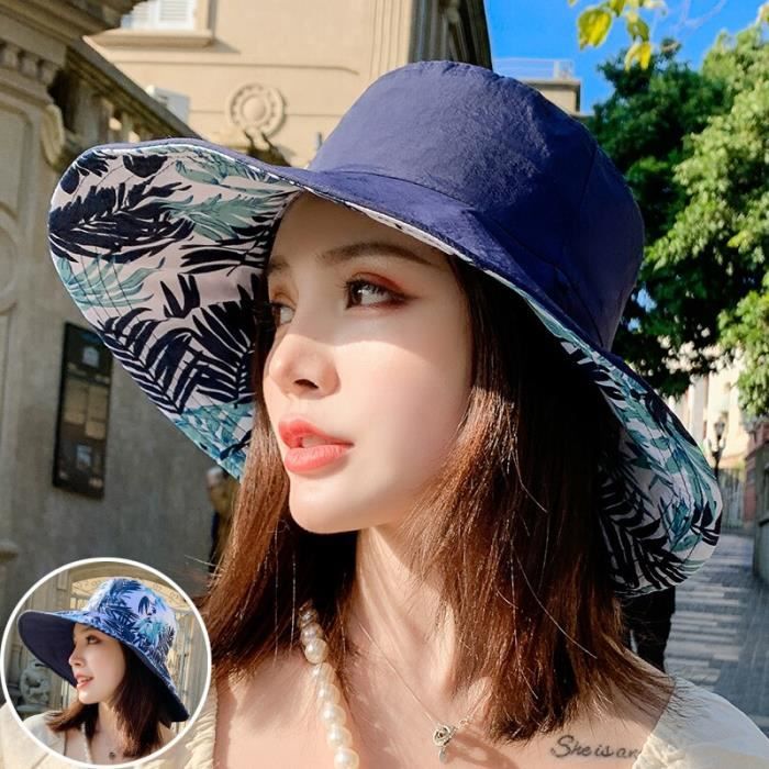 Bob Homme EOZY Chapeau Bob Femme Anti-Soleil Vintage Pliable Imprimé Casquette Chapeau De Soleil Double Face Anti-UV Voyage Casuel Été (Bleu Blanc Bob Ricard