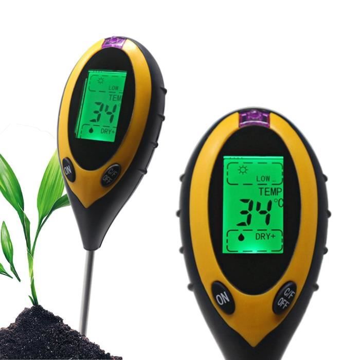 YELLOW- -Thermomètre numérique 4 en 1 pour sol, outil de mesure du PH et de l'humidité, moniteur de température de la lumière du sol