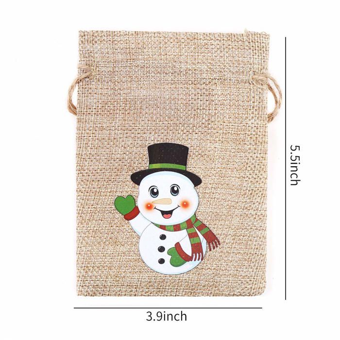 Lot De 12 Sacs Cadeau Noël En Jute - 15x10 Cm, Avec Cordon, Motifs Gnomes, Parfait Pour Bonbons Ou Petits Cadeaux - 4