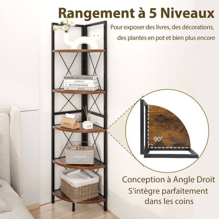 Etagère murale d'angle ISA 5 niveaux bois et métal design industriel - Achat & prix