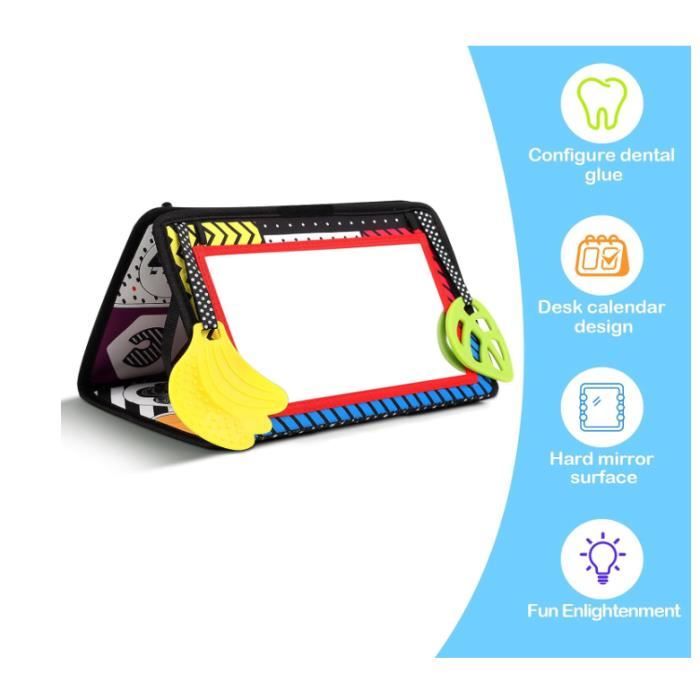 Miroir D'éveil Bébé Yulado - Jouet Montessori 0-9 Mois Avec Tapis, Livre Tissu Et Anneau Dentition - Noir Et Blanc Contrasté