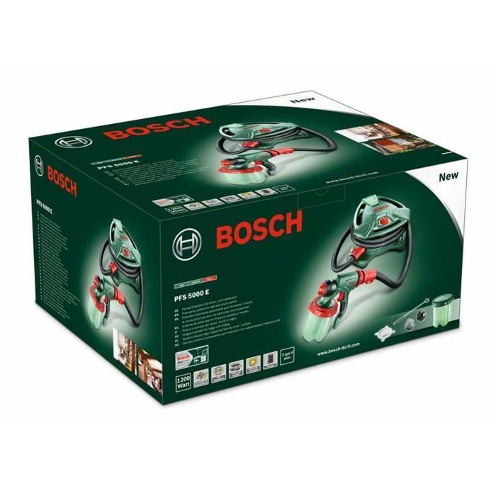 Pistolet à Peinture Bosch PFS 5000 E - 1200W, 2 Godets 1000ml, Buses Pour Peinture Murale, Lasures, Vernis - 12