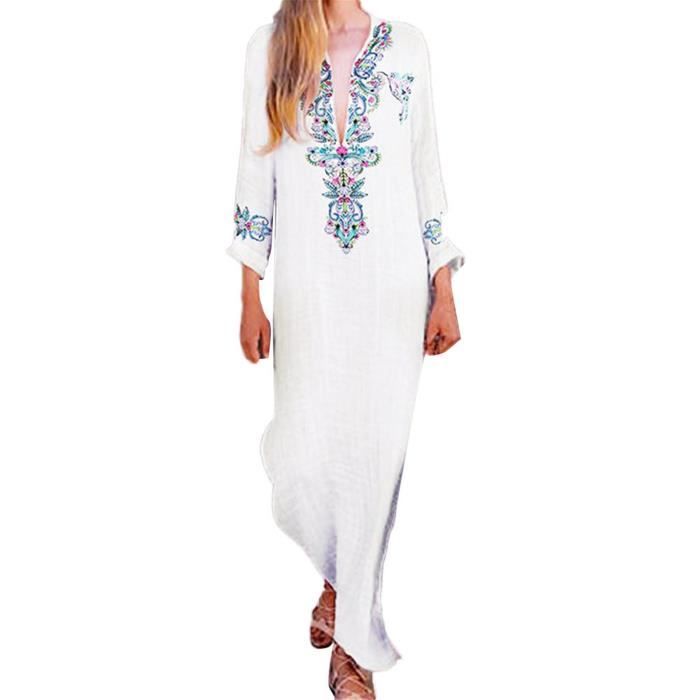 Robe motifs imprimés côtés ouverts - blanc main image 1