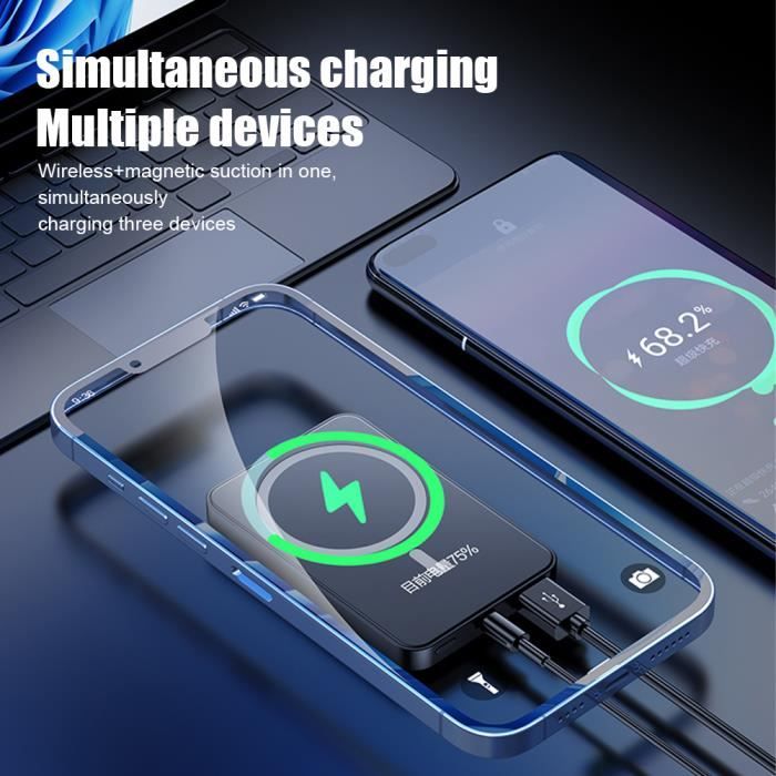 Power Bank Magnétique 10000 MAh – Charge Sans Fil MagSafe Pour IPhone 12-16 – PD 20W, écran LED – Avec Câbles Type-C Et Lightning - 2