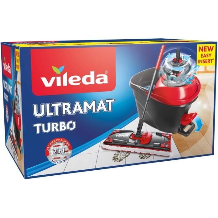 Système de nettoyage Vileda Serpillère + seau Kit Turbo Smart Système  d'essorage à pédale