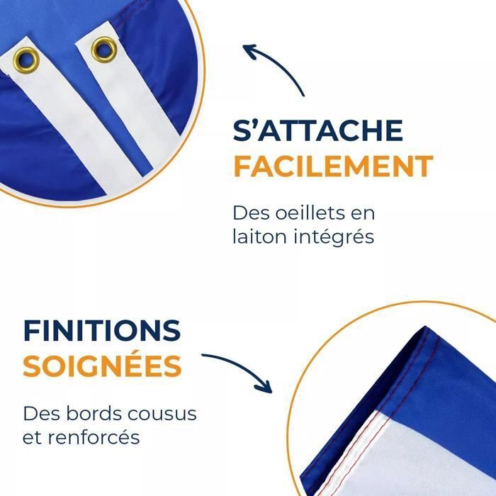 Drapeau France 1,50x0,90m - Bleu Blanc Rouge - 2 Œillets Métalliques - Supporters Foot