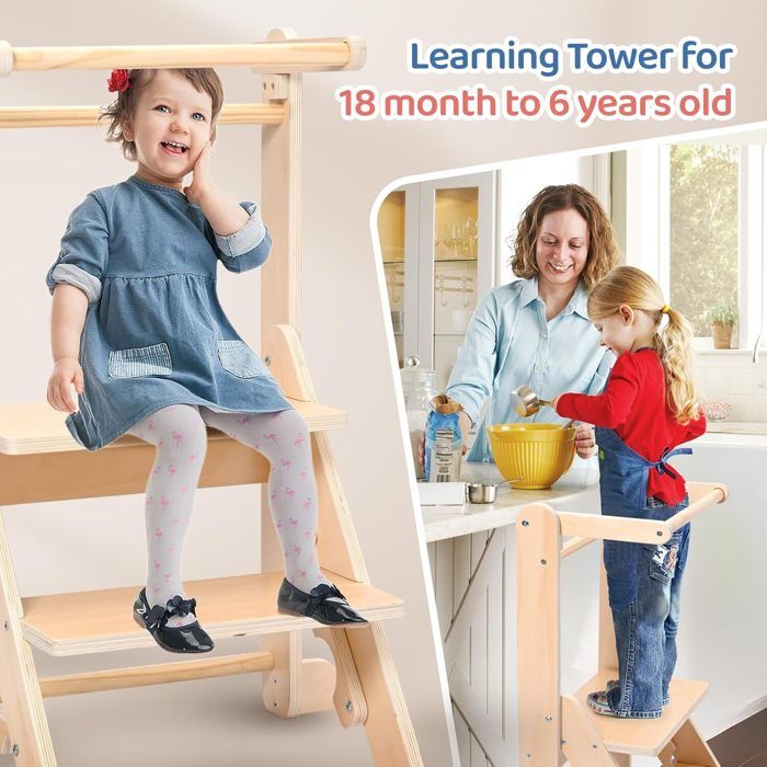 Tour D'Observation Montessori Pliable Et Réglable - Pour Enfants 18 Mois à 3 Ans - Sécurisée Avec Rails - 12