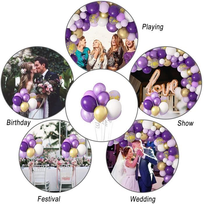 Arche Pour Ballon Violet, 100 Pièces Kit De Guirlande De Ballons Blancs  Violet Blanc En Latex Macaron Violet Métallique Argent 4D Ballons Hélium  pour