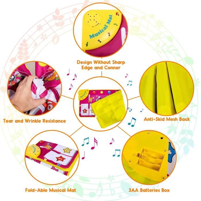 Tapis Piano Musical Pour Bébé 100x36 Cm – 8 Sons D'animaux, Volume Réglable, Piles Incluses