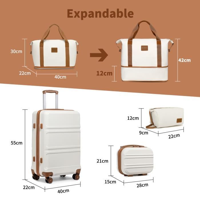 Kono Set de 4 Valises de Voyage Rigide Bagage Cabine 55cm avec Portable  Vanity Case+Pliable Sac de Voyage pour Trousse de Maquillage