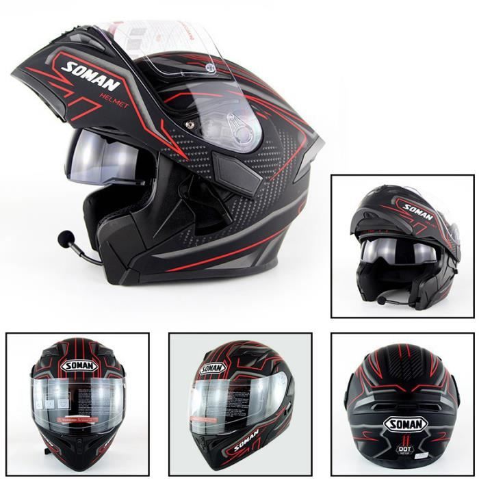 DOT Casque De Moto Intégral Rabattable Double Visière Course De Vélo De