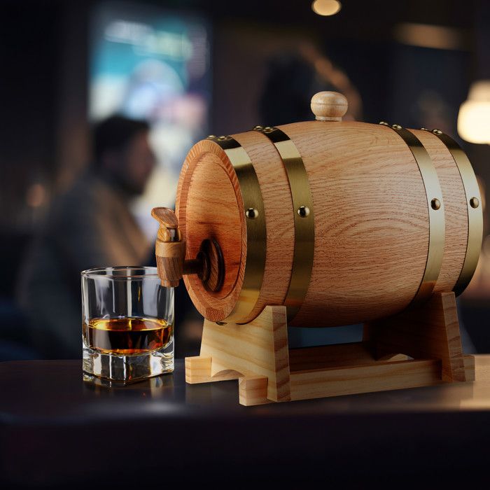 Relaxdays Tonneau Pour Boissons En Bois De Chêne 1,25 L - Avec Support Et Robinet Pour Vin, Whisky, Spiritueux - Décoratif Et Pratique