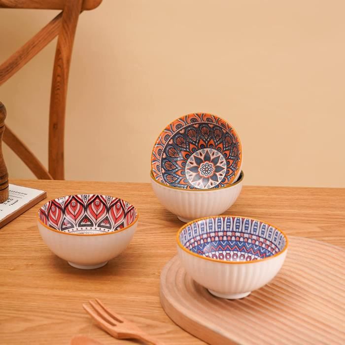 Bol Petit Dejeuner Porcelaine Bols - Petit Bol Japonais 300ml - Bol Noir et  Blanc Ceramique 12 cm 