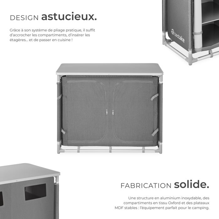 Armoire De Camping GYMAX – 6 Compartiments, Plan De Travail 96 Cm, Housse, Sac De Transport, Aluminium Et MDF
