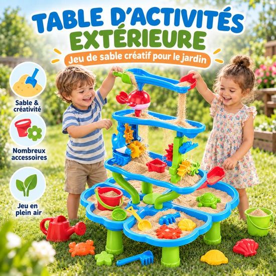 MagiDeal Table Eau Et Sable Pour Enfants – Avec 9 Accessoires, Jeu Extérieur Créatif, Plage Ou Jardin, Développe Motricité Et Imagination, Dès 3 Ans