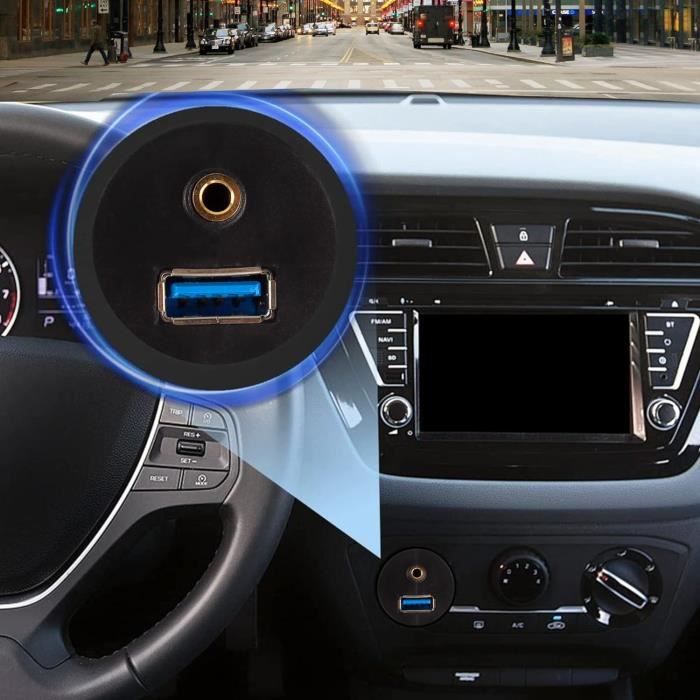 Câble Encastré USB + Prise Auxiliaire 3.5mm Pour Tableau De Bord Voiture - Longueur 1.5m - Universel - 6
