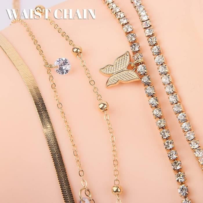 Boho Chaîne De Taille Multicouche Chaîne En Argent Chaîne Du Ventre