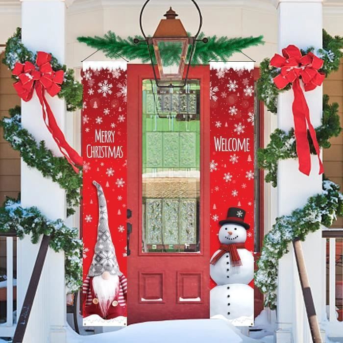 Bannière Noël Joyeux Noël 180x30 Cm - Tissu Polyester, Motif Plaid Rouge, Pour Extérieur/intérieur - 6