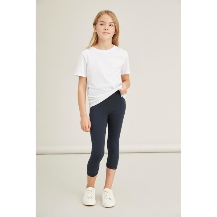 Legging capri fille en coton biologique avec ourlet en dentelle