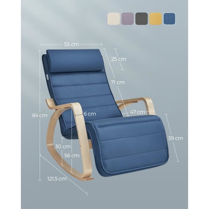 Fauteuil à Bascule Avec Tabouret - Tissu Peluche Doux - Cadre Métal/Bois - Charge 150 Kg - Pour Salon, Chambre