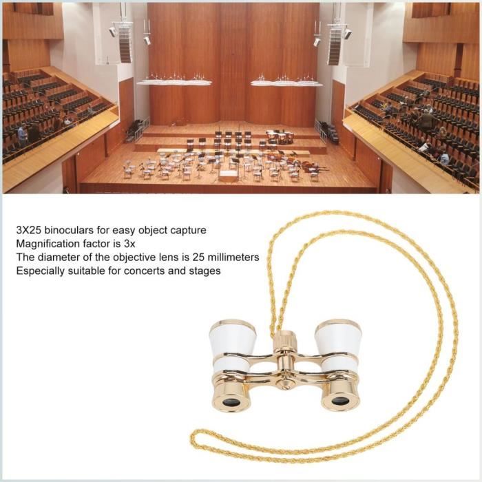 Lunettes de Théâtre 3X25 Jumelles Opera, Jumelles Compactes Portables avec Chaîne en Alliage d'Aluminium pour Observation des Oiseaux Concerts de Voyage