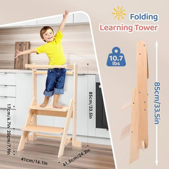 Tour D'apprentissage Montessori Labebe Pliable - Pour Enfants Dès 18 Mois - Blanc - Support 50 Kg