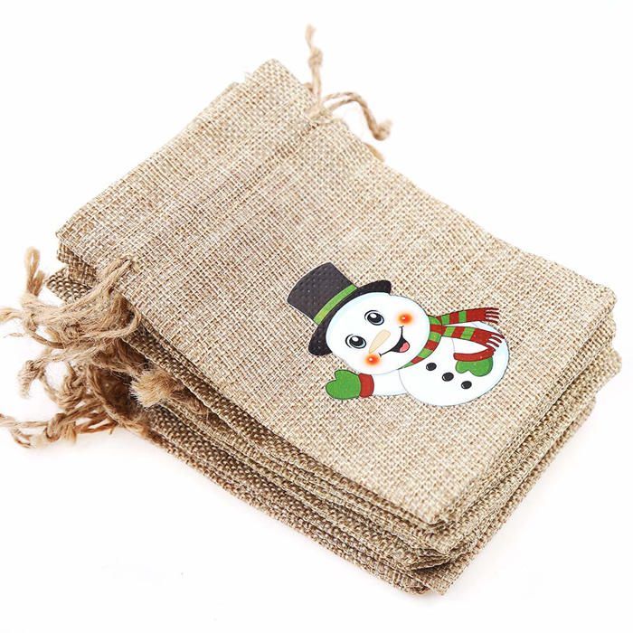 Lot De 12 Sacs Cadeau Noël En Jute - 15x10 Cm, Avec Cordon, Motifs Gnomes, Parfait Pour Bonbons Ou Petits Cadeaux - 3