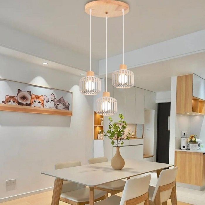 WOTTES 3 Lampes Suspension Luminaire Industrielle E27 Lustre en Bois ...