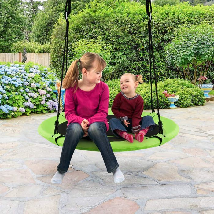 Balançoire Nid D'Oiseau Extérieur Rond 100CM COSTWAY Avec Sangle De Suspension Charge Max 150 Kg Exterieur Multicolore