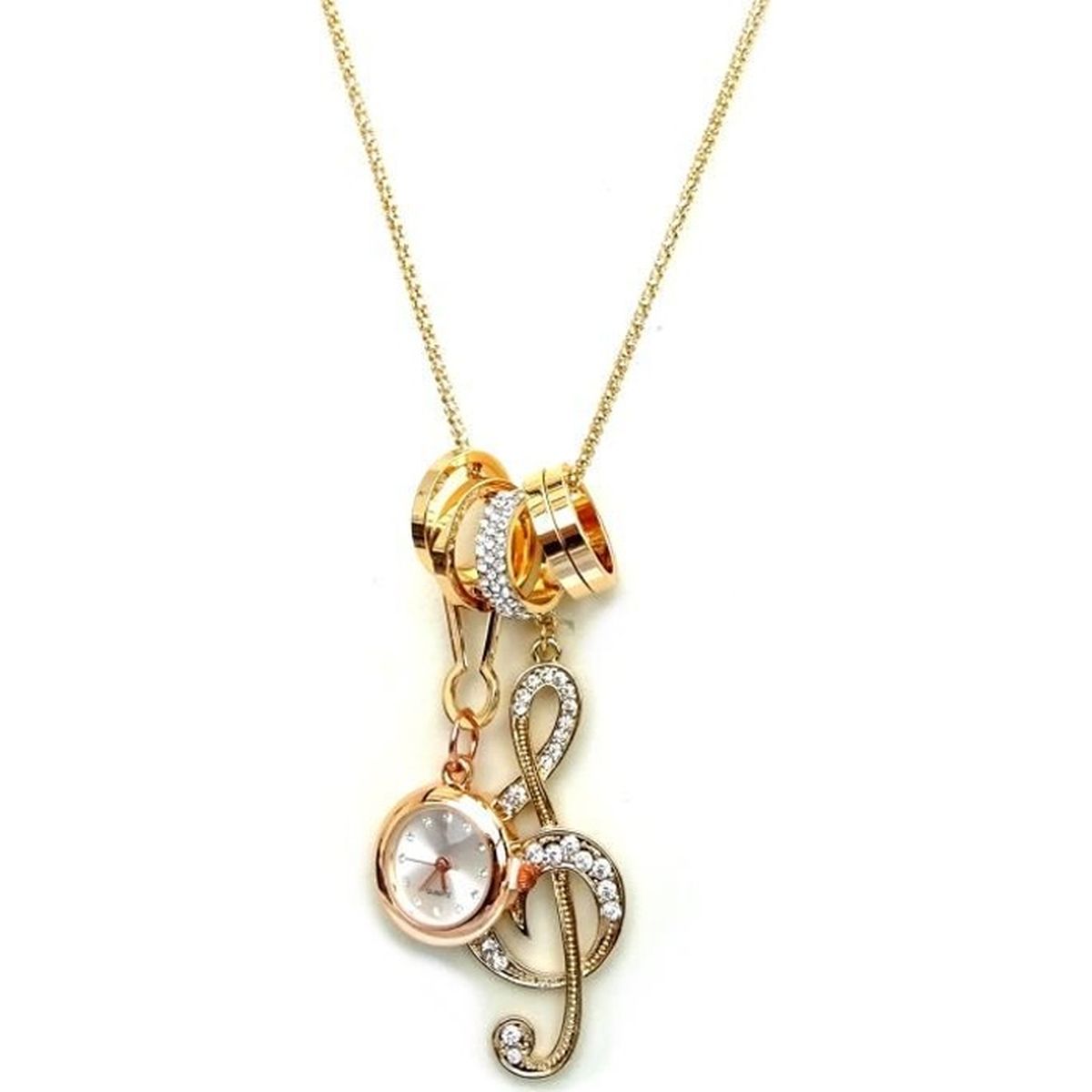 Montre Femme Collier Pendentif Bagues Clefs De Sol Or Dore