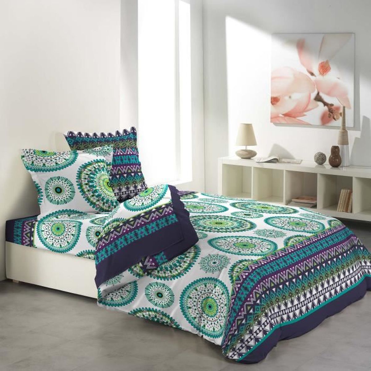 Parure de drap pour lit 2 personnes 140 x 190 cm imprime 57 fils ...
