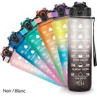 PRESOMA Bouteille d'eau de sport avec marquage de l'heure, 1 L avec paille et sangle de transport, Noir / Blanc