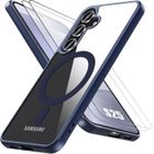 BOOLING Coque et 2 Verres Trempés pour Samsung Galaxy S25, Protection avec Anneau Magnétique - Bleu Marine