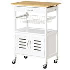 HOMCOM Chariot de service desserte de cuisine à roulettes meuble de rangement avec plateau en bambou panier en métal et armoire