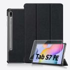 MAXLABER avec Film Verre Trempé 9H, Coque Samsung Galaxy Tab S7 fe (12.4") /S8 Plus en Cuir Protection Housse Tab S7 fe /S8 Plus - Noir