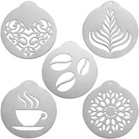 Moule à café,Pochoirs à café en acier inoxydable, 5 pièces, moule à Cappuccino, modèle d'impression de café fantaisie - Silver 5pcs