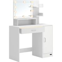 Casaria Coiffeuse Jocelyn Blanc miroir LED table de maquillage avec tiroir chambre dressing unité de rangement armoire