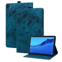Coque Etui Lenovo Tab M10 10,1" 2022 (3ème génération) Chat Sakura en Relief Etui en Cuir PU Tablette Housse de Protection - Bleu